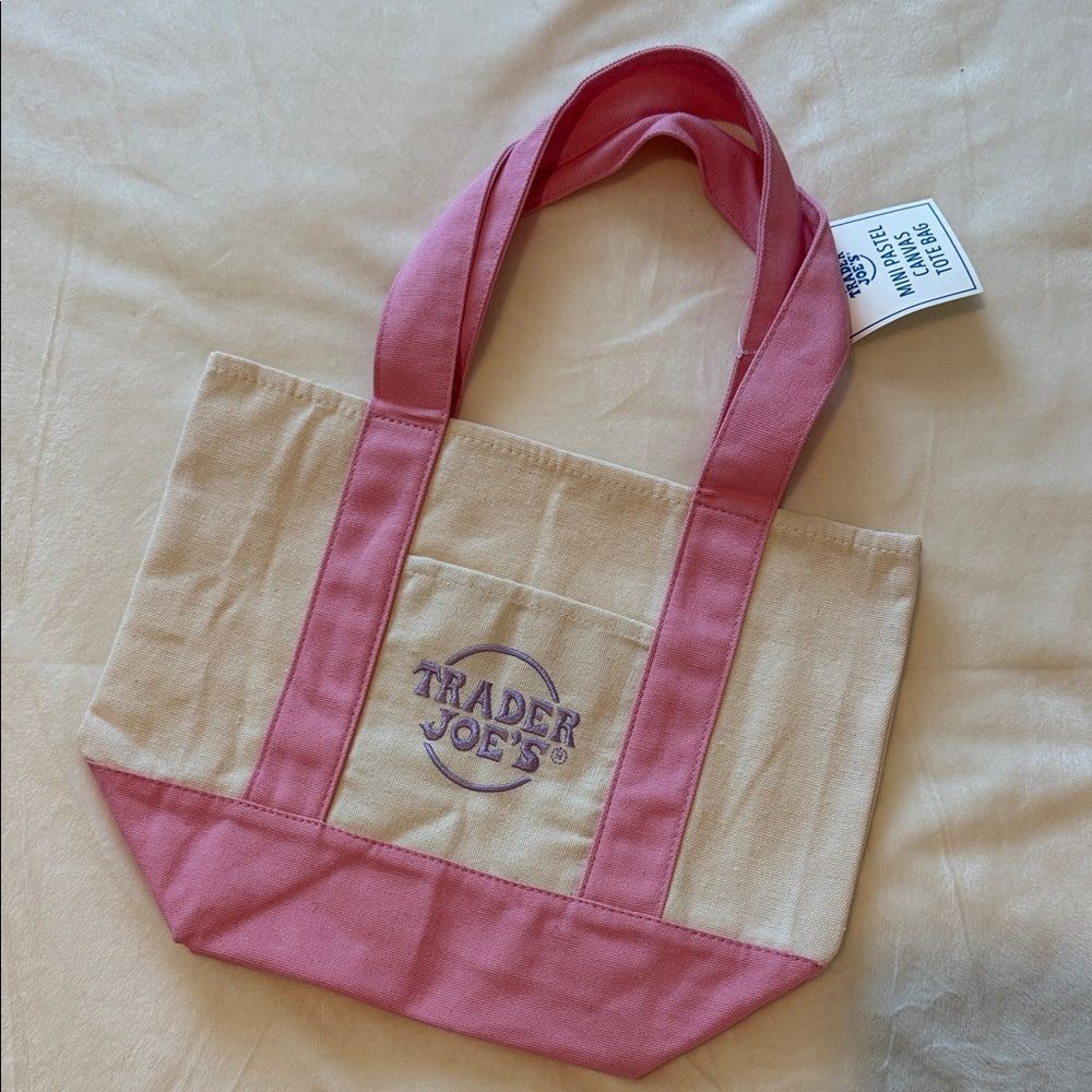 Trader Joe’s Mini Canvas Tote Pink NWT Viral Pastel Bag